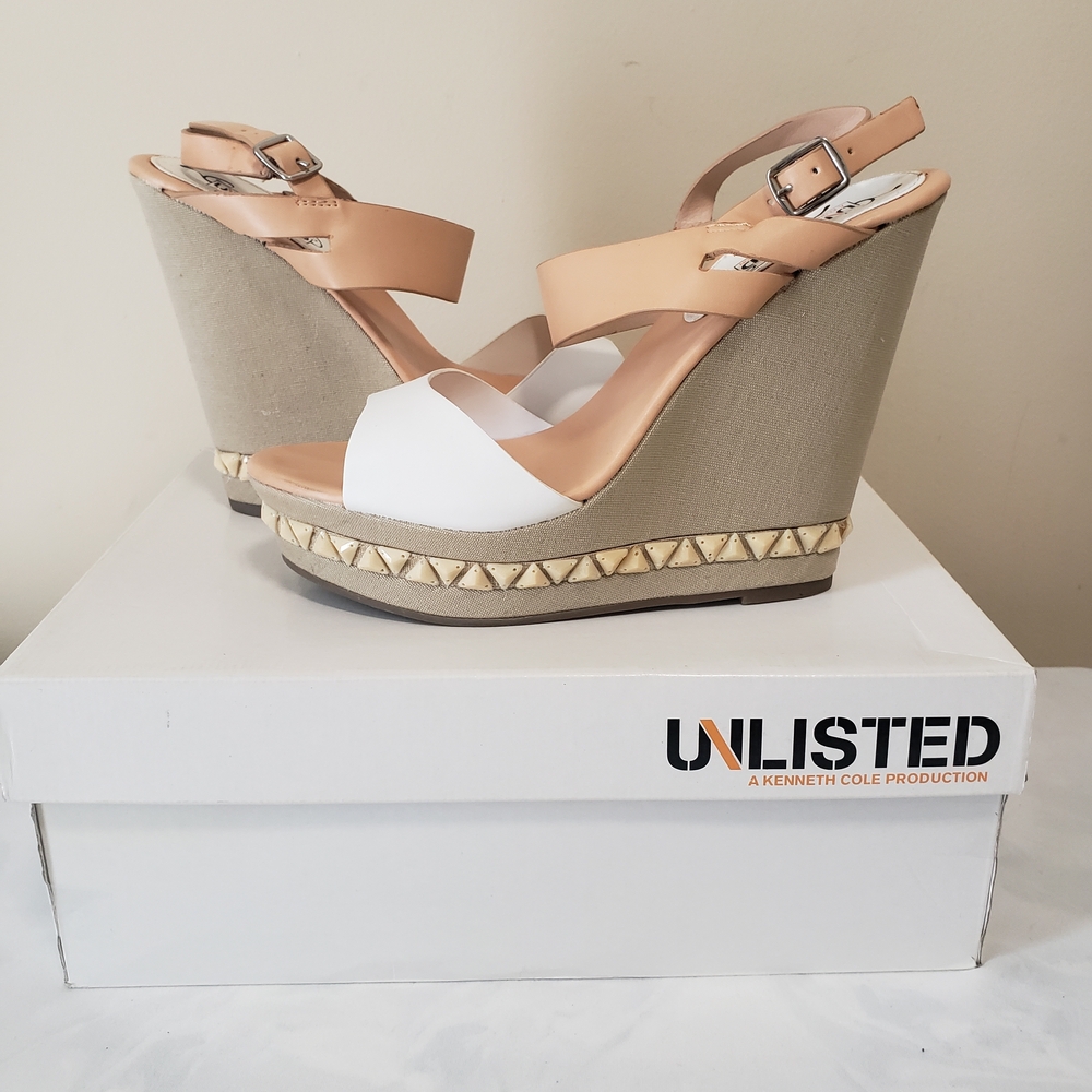 Unlisted by Kenneth Cole Women's Tan and White Wedge Sandals